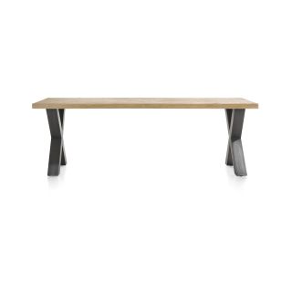 Metalox, table 250 x 100 cm- bords effet tronc d'arbre - pieds X en métal - Henders and Hazel
