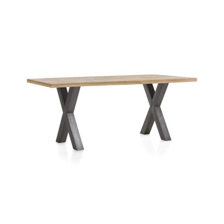 Metalox, table 250 x 100 cm- bords effet tronc d'arbre - pieds X en métal - Henders and Hazel