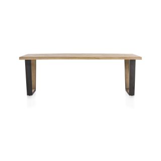 Metalox, table 250 x 100 cm - bords effet tronc d'arbre - pieds V en métal et bois - Henders and Hazel