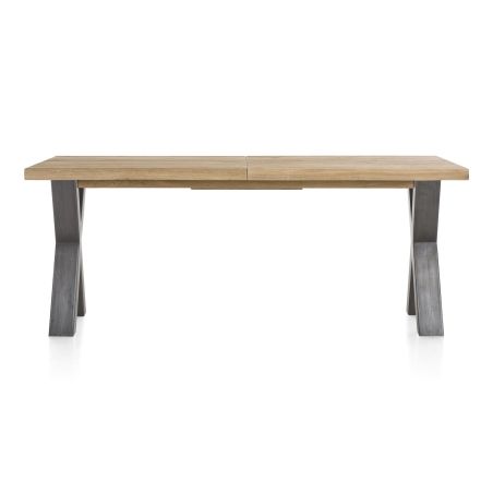 Metalox, table à rallonge 160 (+ 50) x 100 cm - bords effet tronc d'arbre - pieds X en métal - Henders and Hazel