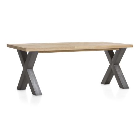 Metalox, table à rallonge 160 (+ 50) x 100 cm - bords effet tronc d'arbre - pieds X en métal - Henders and Hazel