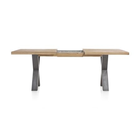Metalox, table à rallonge 160 (+ 50) x 100 cm - bords effet tronc d'arbre - pieds X en métal - Henders and Hazel