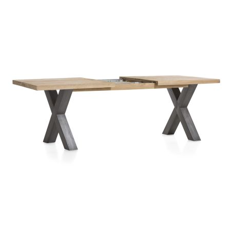 Metalox, table à rallonge 160 (+ 50) x 100 cm - bords effet tronc d'arbre - pieds X en métal - Henders and Hazel