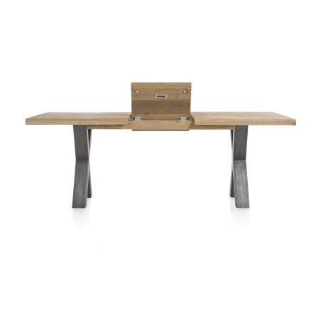 Metalox, table à rallonge 160 (+ 50) x 100 cm - bords effet tronc d'arbre - pieds X en métal - Henders and Hazel