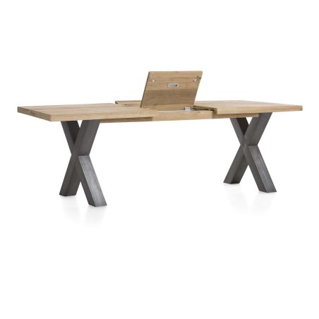 Metalox, table à rallonge 160 (+ 50) x 100 cm - bords effet tronc d'arbre - pieds X en métal - Henders and Hazel