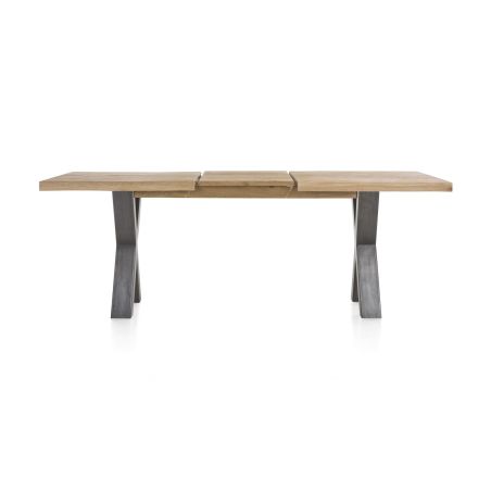 Metalox, table à rallonge 160 (+ 50) x 100 cm - bords effet tronc d'arbre - pieds X en métal - Henders and Hazel