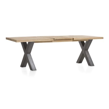 Metalox, table à rallonge 160 (+ 50) x 100 cm - bords effet tronc d'arbre - pieds X en métal - Henders and Hazel