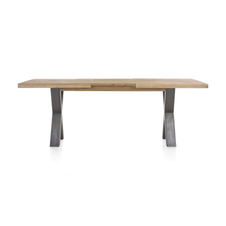 Metalox, table à rallonge 160 (+ 50) x 100 cm - bords effet tronc d'arbre - pieds X en métal - Henders and Hazel