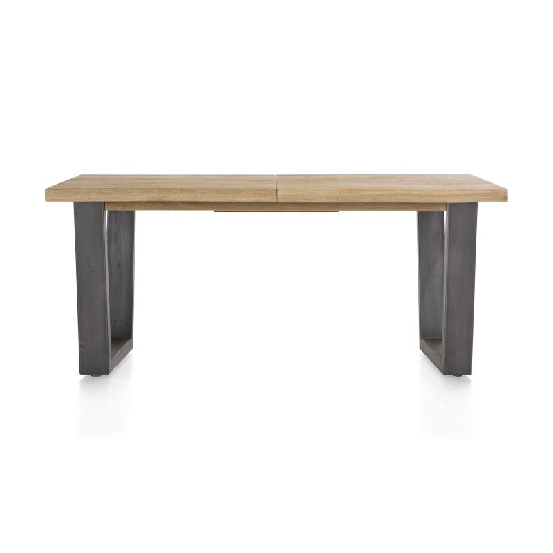 Metalox, table à rallonge 160 (+ 50) x 100 cm - bords effet tronc d'arbre - pieds V en métal - Henders and Hazel