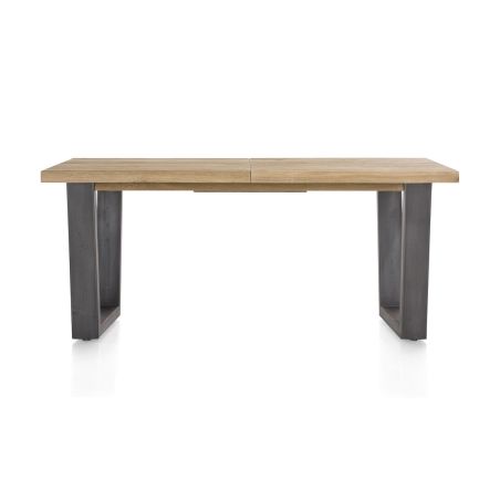 Metalox, table à rallonge 160 (+ 50) x 100 cm - bords effet tronc d'arbre - pieds V en métal - Henders and Hazel