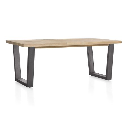 Metalox, table à rallonge 160 (+ 50) x 100 cm - bords effet tronc d'arbre - pieds V en métal - Henders and Hazel