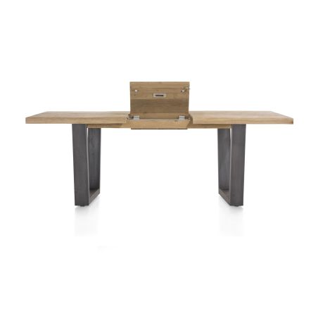 Metalox, table à rallonge 160 (+ 50) x 100 cm - bords effet tronc d'arbre - pieds V en métal - Henders and Hazel