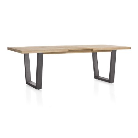 Metalox, table à rallonge 160 (+ 50) x 100 cm - bords effet tronc d'arbre - pieds V en métal - Henders and Hazel