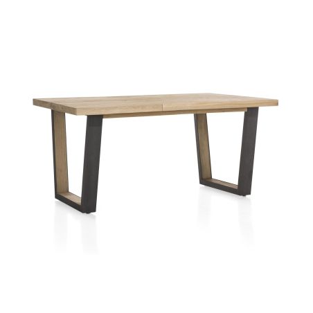 Metalox, table à rallonge 160 (+ 50) x 100 cm - bords effet tronc d'arbre - pieds V en métal et bois - Henders and Hazel