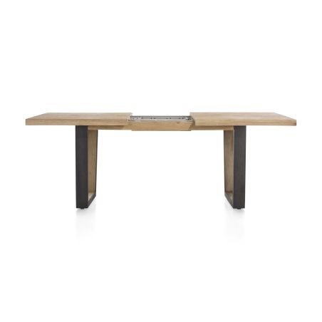 Metalox, table à rallonge 160 (+ 50) x 100 cm - bords effet tronc d'arbre - pieds V en métal et bois - Henders and Hazel