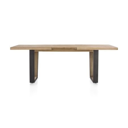 Metalox, table à rallonge 160 (+ 50) x 100 cm - bords effet tronc d'arbre - pieds V en métal et bois - Henders and Hazel