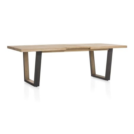 Metalox, table à rallonge 160 (+ 50) x 100 cm - bords effet tronc d'arbre - pieds V en métal et bois - Henders and Hazel