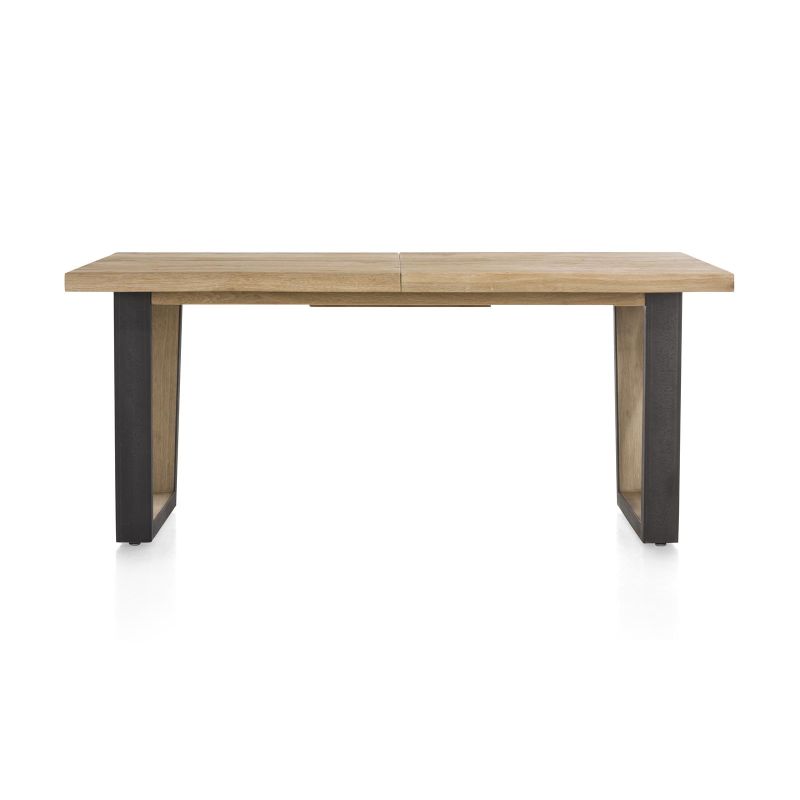 Metalox, table à rallonge 160 (+ 50) x 100 cm - plateau droit - pieds V en métal et bois - Henders and Hazel