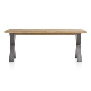 Metalox, table à rallonge 190 (+ 50) x 100 cm - bords effet tronc d'arbre - pieds X en métal - Henders and Hazel