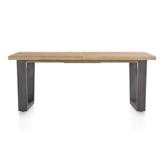 Metalox, table à rallonge 190 (+ 50) x 100 cm - bords effet tronc d'arbre - pieds V en métal - Henders and Hazel