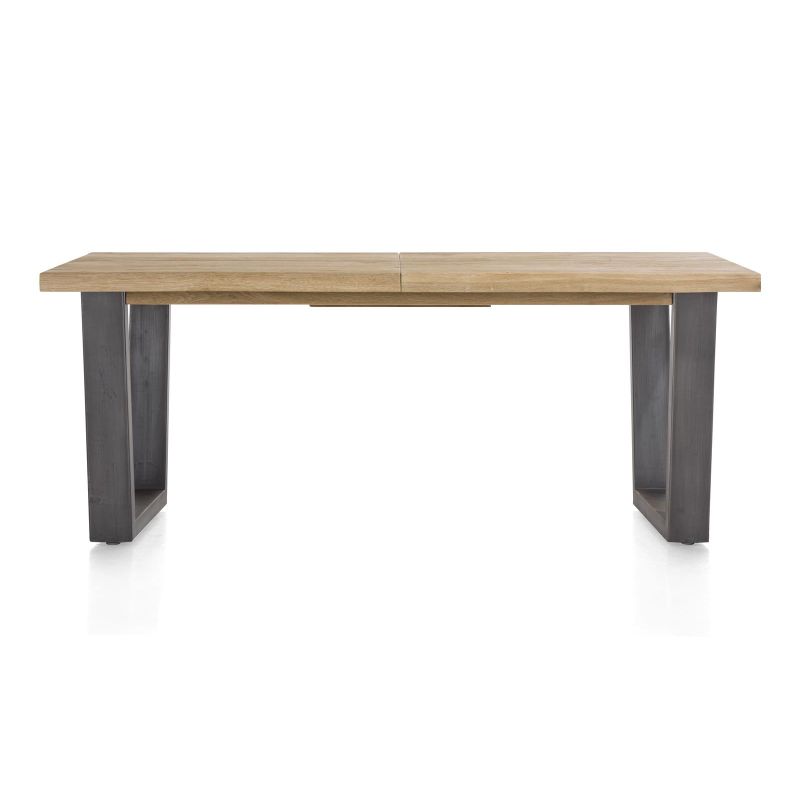 Metalox, table à rallonge 190 (+ 50) x 100 cm - bords effet tronc d'arbre - pieds V en métal - Henders and Hazel