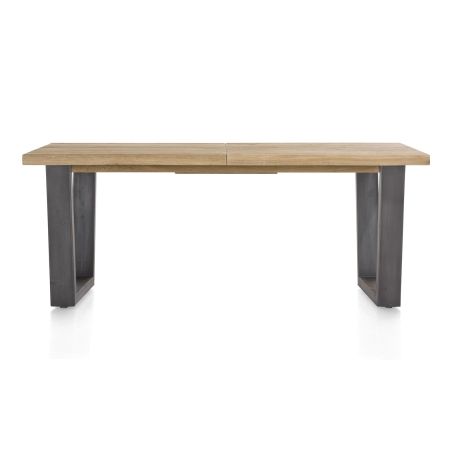 Metalox, table à rallonge 190 (+ 50) x 100 cm - bords effet tronc d'arbre - pieds V en métal - Henders and Hazel