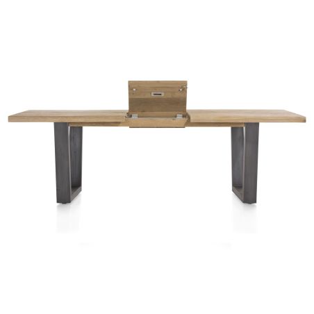 Metalox, table à rallonge 190 (+ 50) x 100 cm - bords effet tronc d'arbre - pieds V en métal - Henders and Hazel