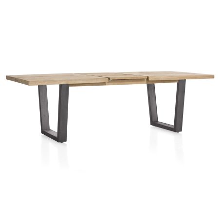 Metalox, table à rallonge 190 (+ 50) x 100 cm - bords effet tronc d'arbre - pieds V en métal - Henders and Hazel