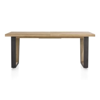 Metalox, table à rallonge 190 (+ 50) x 100 cm - bords effet tronc d'arbre - pieds V en métal et bois - Henders and Hazel