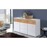 Commode 120 cm Boston en décor blanc neige et chêne Artisan avec 2 portes et 6 tiroirs
