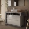 Meuble vasque BURGA BETON 110 cm en blanc brillant et décor béton