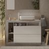 Meuble vasque BURGA BETON 110 cm en blanc brillant et décor béton