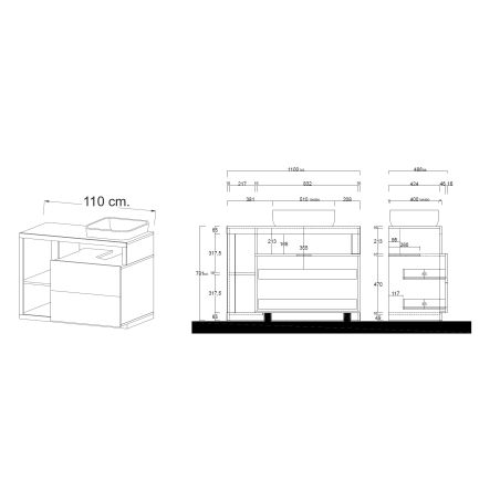 Meuble vasque BURGA BETON 110 cm en blanc brillant et décor béton