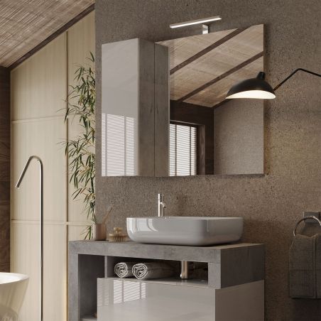 Miroir 110 cm BURGA BETON avec colonne en blanc brillant et décor béton