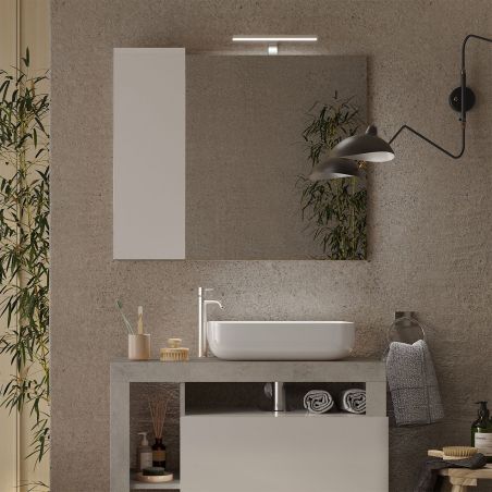 Miroir 110 cm BURGA BETON avec colonne en blanc brillant et décor béton