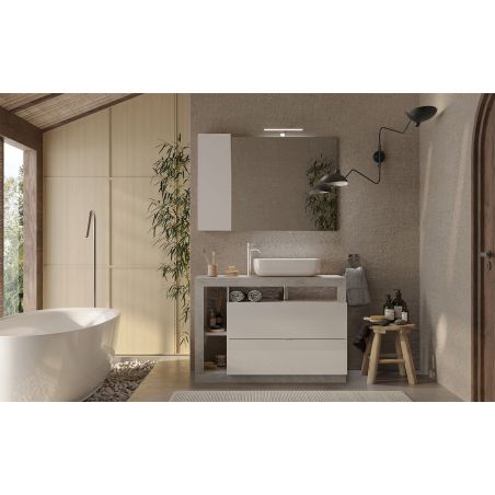 Miroir 110 cm BURGA BETON avec colonne en blanc brillant et décor béton