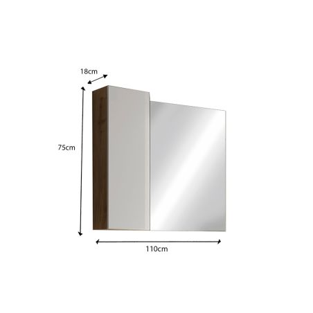 Miroir 110 cm BURGA BETON avec colonne en blanc brillant et décor béton