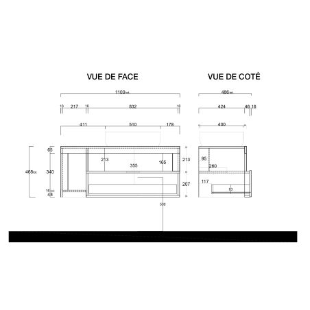 Meuble suspendu avec vasque BURGA BETON 110 cm en blanc brillant et décor béton