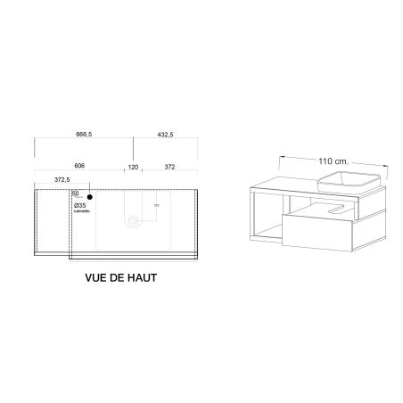 Meuble suspendu avec vasque BURGA BETON 110 cm en blanc brillant et décor béton