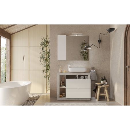 Meuble vasque BURGA BETON 92 cm en blanc brillant et décor béton