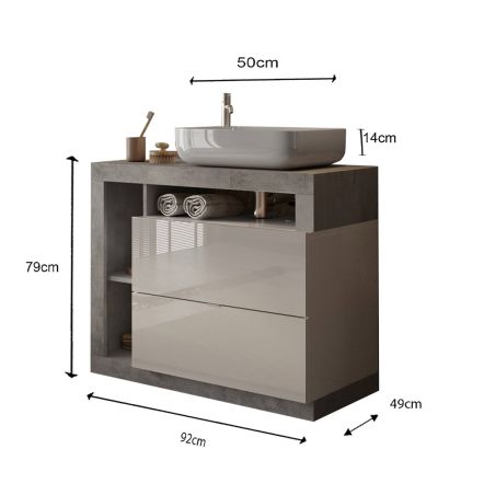 Meuble vasque BURGA BETON 92 cm en blanc brillant et décor béton