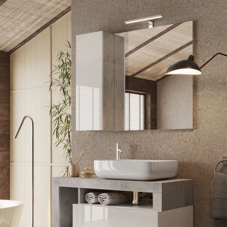 Miroir 92 cm BURGA BETON avec colonne en blanc brillant et décor béton