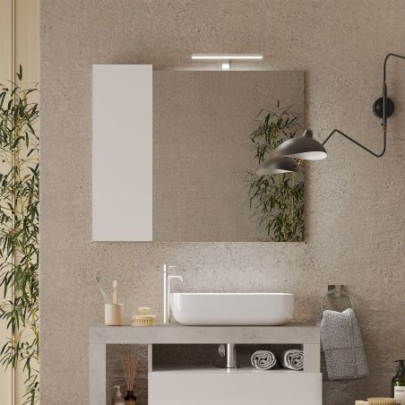 Miroir 92 cm BURGA BETON avec colonne en blanc brillant et décor béton