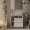 Meuble vasque BURGA BETON 78 cm en blanc brillant et décor béton