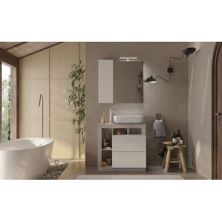 Meuble vasque BURGA BETON 78 cm en blanc brillant et décor béton