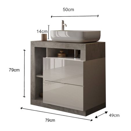 Meuble vasque BURGA BETON 78 cm en blanc brillant et décor béton