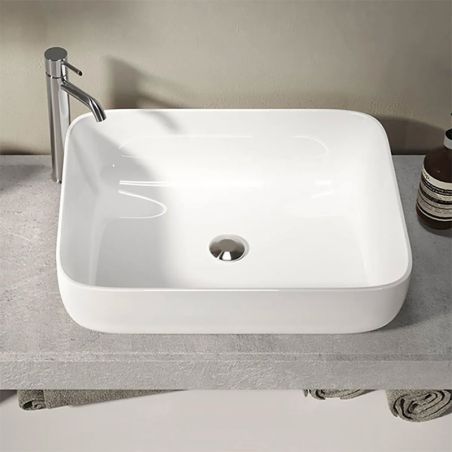 Meuble vasque BURGA BETON 78 cm en blanc brillant et décor béton