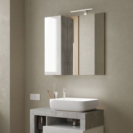 Miroir 78 cm BURGA BETON avec colonne en blanc brillant et décor béton