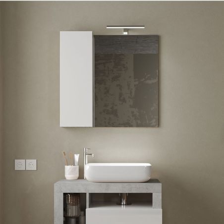 Miroir 78 cm BURGA BETON avec colonne en blanc brillant et décor béton