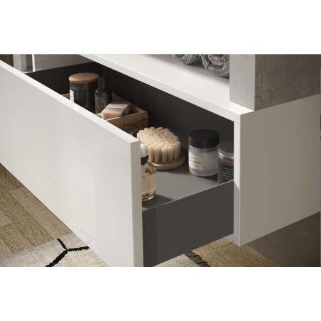 Meuble suspendu avec vasque BURGA BETON 78 cm en blanc brillant et décor béton